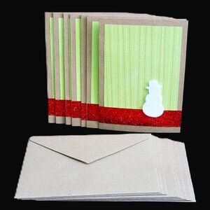 8 Handmade Kraft Lime Green Red White Glitter Snowman Holiday Greeting Card Set